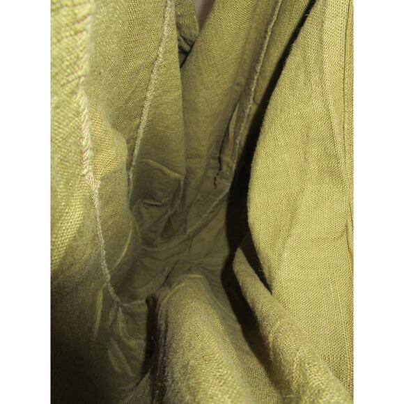 Large Plain Olive Green Linen Crossbody Hobo Bag - Picture 10 of 11